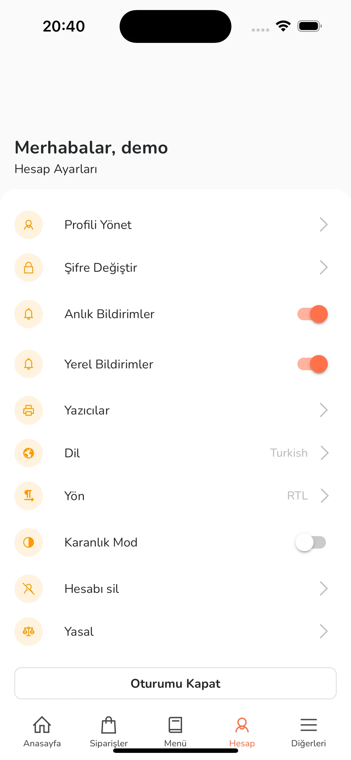 AloYemek Restaurant Management screenshot